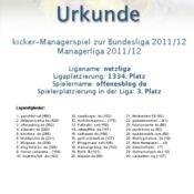 Kicker-Managerspiel – netzliga Urkunde 2011/12