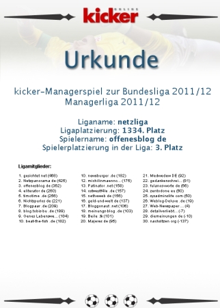 netzliga Saison 2011/12 Urkunde